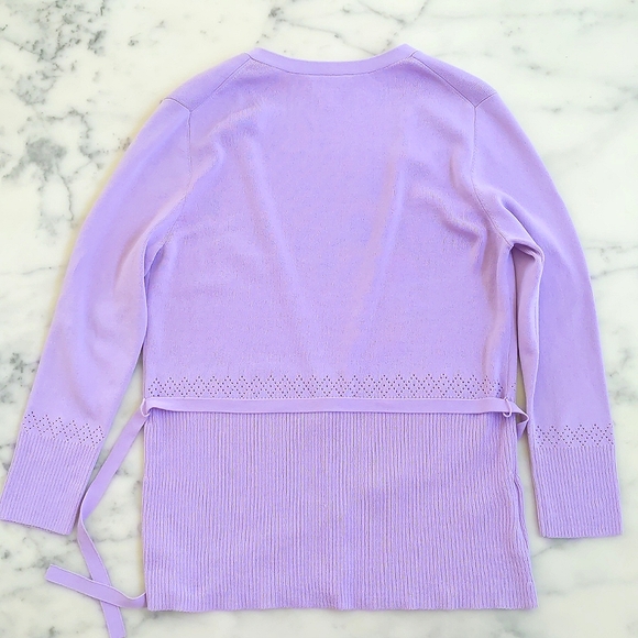 NWOT. LOFT Rayon Nylon Knitted Cardigan Top w/waist design, 3/4 sleeve and belt. - Picture 5 of 5